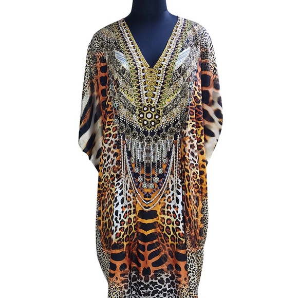 Leopard Print Kaftan-Animal Print Kaftan Dress New Caftans - Picture 1 of 5